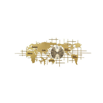 59.1" x 22.8" Luxury Golden Metal Oversized World Map Wall Clock Home Decor